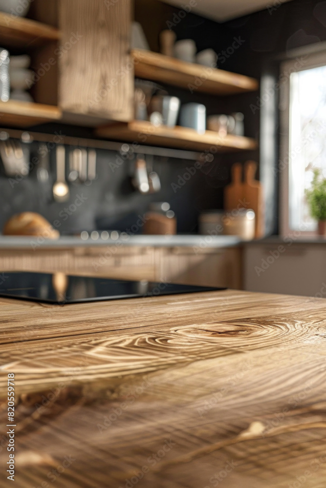 A desk top with blurred background of kitchen. Good for background A desk top with blurred background of kitchen. Good for background