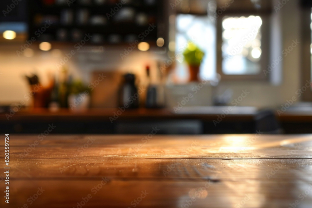 A desk top with blurred background of kitchen. Good for background A desk top with blurred background of kitchen. Good for background