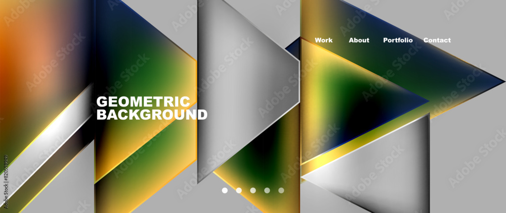 Metal triangles with colorful bright triangles. Geometric modern minimalist design template Metal triangles with colorful bright triangles. Geometric modern minimalist design template