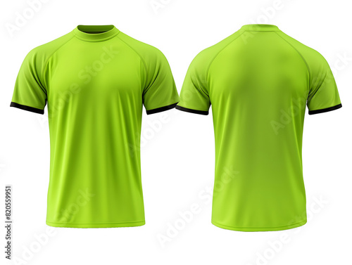 Lime green t-shirt front and back view clothes mockup design for print on isolated white transparent background 