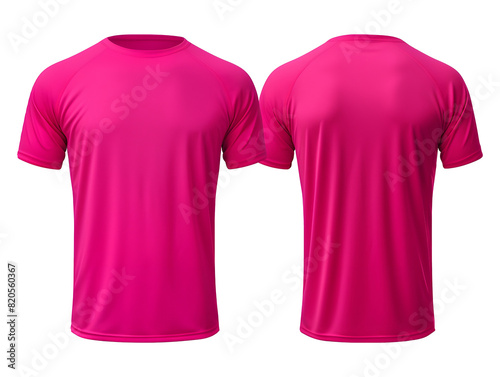 Hot pink t-shirt front and back view clothes mockup design for print on isolated white transparent background	