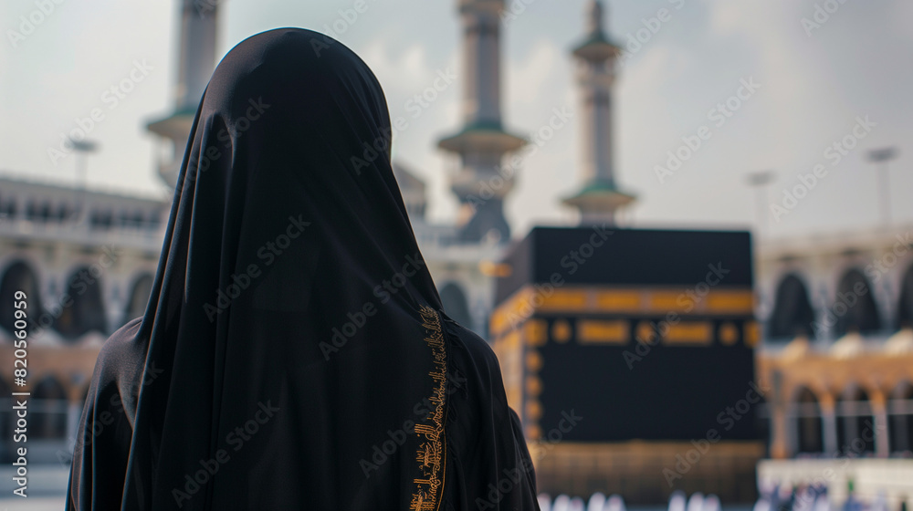 Muslim woman looks at the Kaaba solemnly, Ai generated Images Muslim woman looks at the Kaaba solemnly, Ai generated Images
