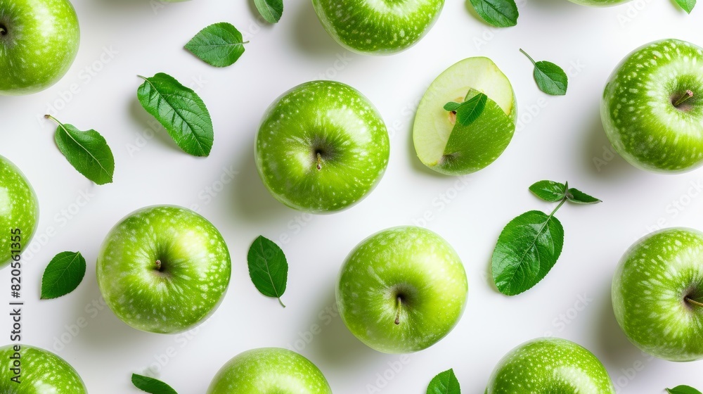natural food design with green apples and leaves white desk background top view mock up natural food design with green apples and leaves white desk background top view mock up