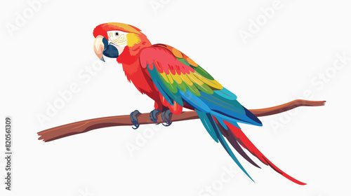 Parrot on branch. Jungle tropical ara paradise bird. photo