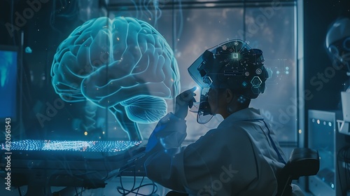 Doctor use robotic and innovative medical technology diagnose and examine patient brain with intelligence software AI Innovation medical healthcare and digital science technology in fu : Generative AI