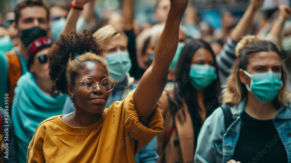 Fototapeta premium Activists hold peaceful demonstrations advocating for social change, emphasizing civic engagement and fighting for justice.