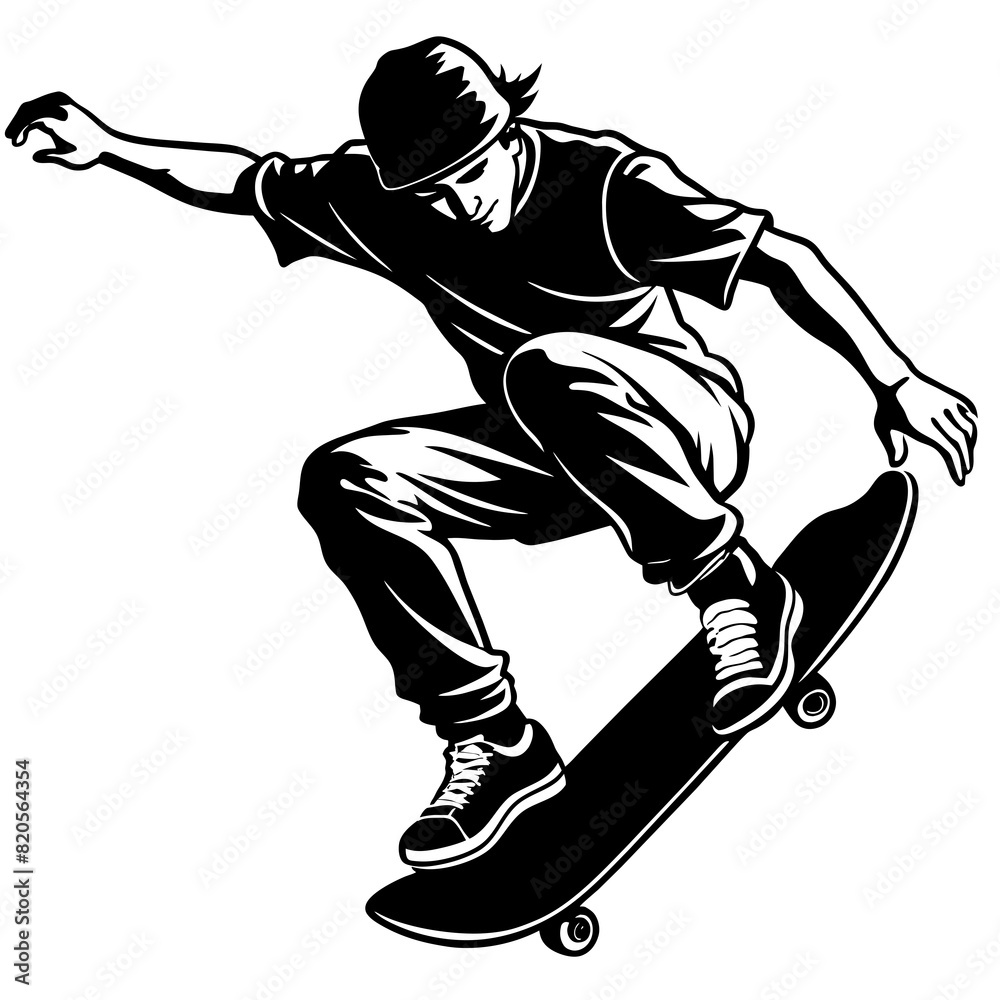 Silhouette of a skateboarder doing a kickflip 