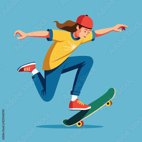 Vector illustration of a skateboarder doing a kickflip 