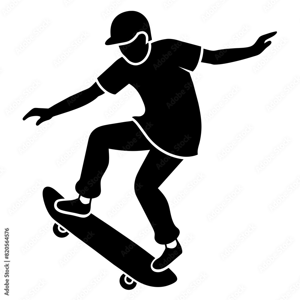 Silhouette of a skateboarder doing a kickflip Silhouette of a skateboarder doing a kickflip