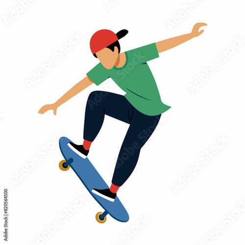 Vector illustration of a skateboarder doing a kickflip 