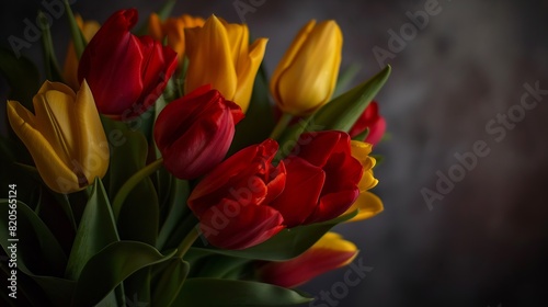 Tulip tulips bouquet Present for March 8 International Womens Day Holiday decor with flowers Bouquet with colorful tulips Red tulip yellow tulip Holiday floral decor Spring tulips bouq   Generative AI