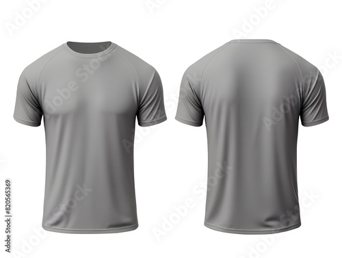 Grey t-shirt front and back view clothes mockup design for print on isolated white transparent background	