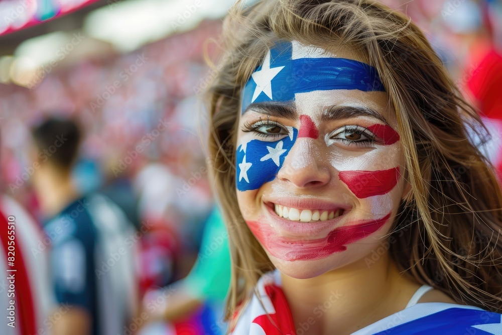 young woman with an American flag painted on her face. american independence day. the symbol of the united states young woman with an American flag painted on her face. american independence day. the symbol of the united states