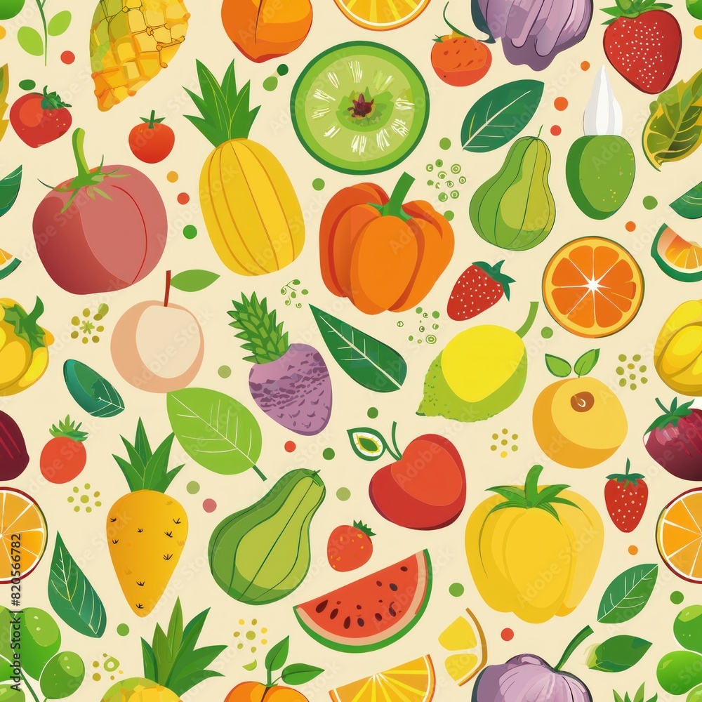 Seamless pattern of mosaic fruits and vegetables, celebrating the abundance and diversity of nature, Generative AI Seamless pattern of mosaic fruits and vegetables, celebrating the abundance and diversity of nature, Generative AI