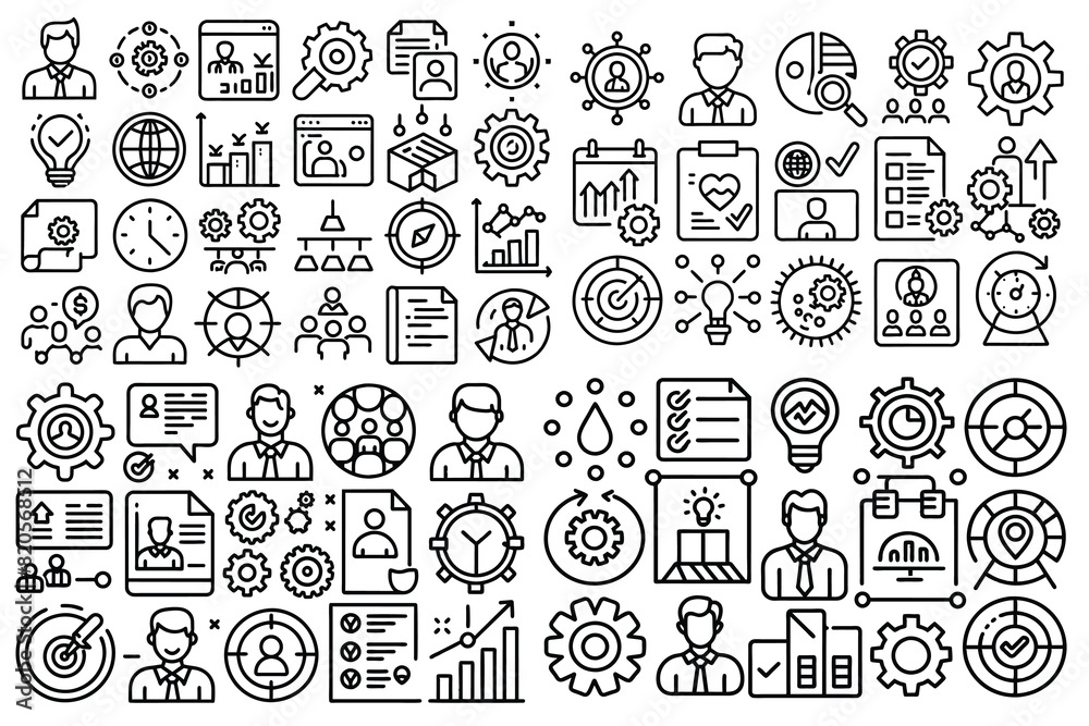 50 line icons in the project management set. Icons for project management that have a selection of editable strokes. 50 line icons in the project management set. Icons for project management that have a selection of editable strokes.