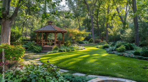 Breathtaking Yard Landscaping with Serene Pathway and Cozy Gazebo