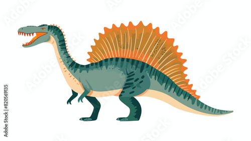 Profile of spinosaurus dino with finlike fan on background