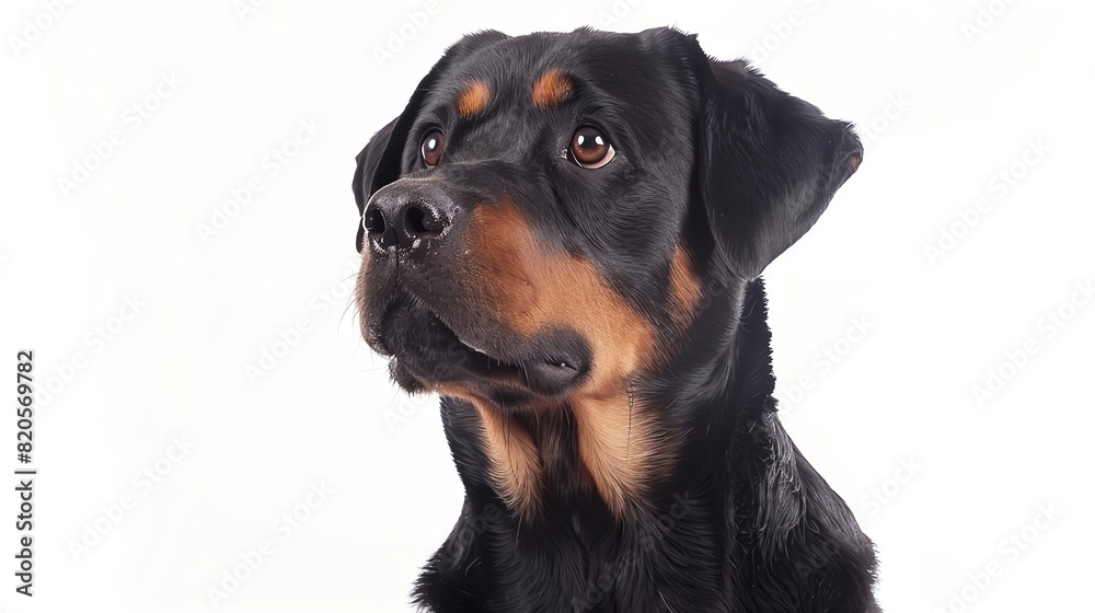Rottweiler with a strong stance, isolated on white background, looking straight ahead, copy space Rottweiler with a strong stance, isolated on white background, looking straight ahead, copy space