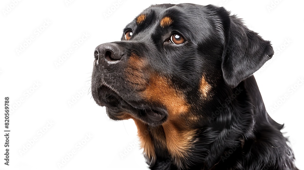 Fototapeta premium Rottweiler with a strong stance, isolated on white background, looking straight ahead, copy space