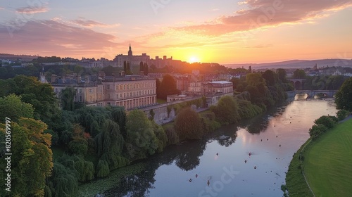 Aerial shot of Bath's Roman Baths and Georgian architecture