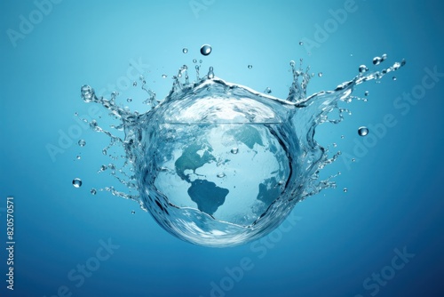 water splash with a earth  in the style of light sky blue 