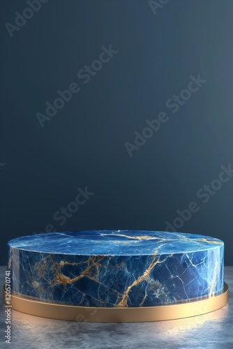 3D render of luxury blue and gold marble product stand podium. © Yuan