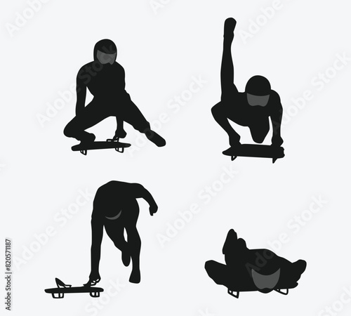 Skeleton sport set silhouette. Sled race, winter sport concept on white background. Vector illustration.