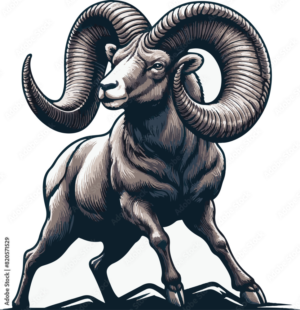 Fototapeta premium Bighorn sheep Black Vector art White Background Free Download