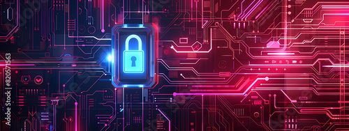 Futuristic Lock on Cyber Circuitry