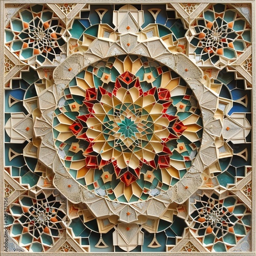 Intricate geometric patterns reminiscent of the Abbasid Caliphate adorning a majestic palace