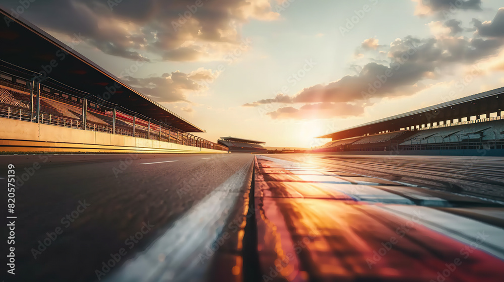 Foto de F1 race track circuit road with motion blur and grandstand ...