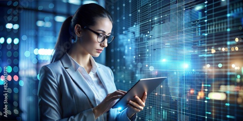 the young woman working at the business panel