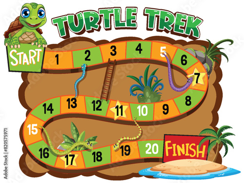Colorful board game with turtles and obstacles