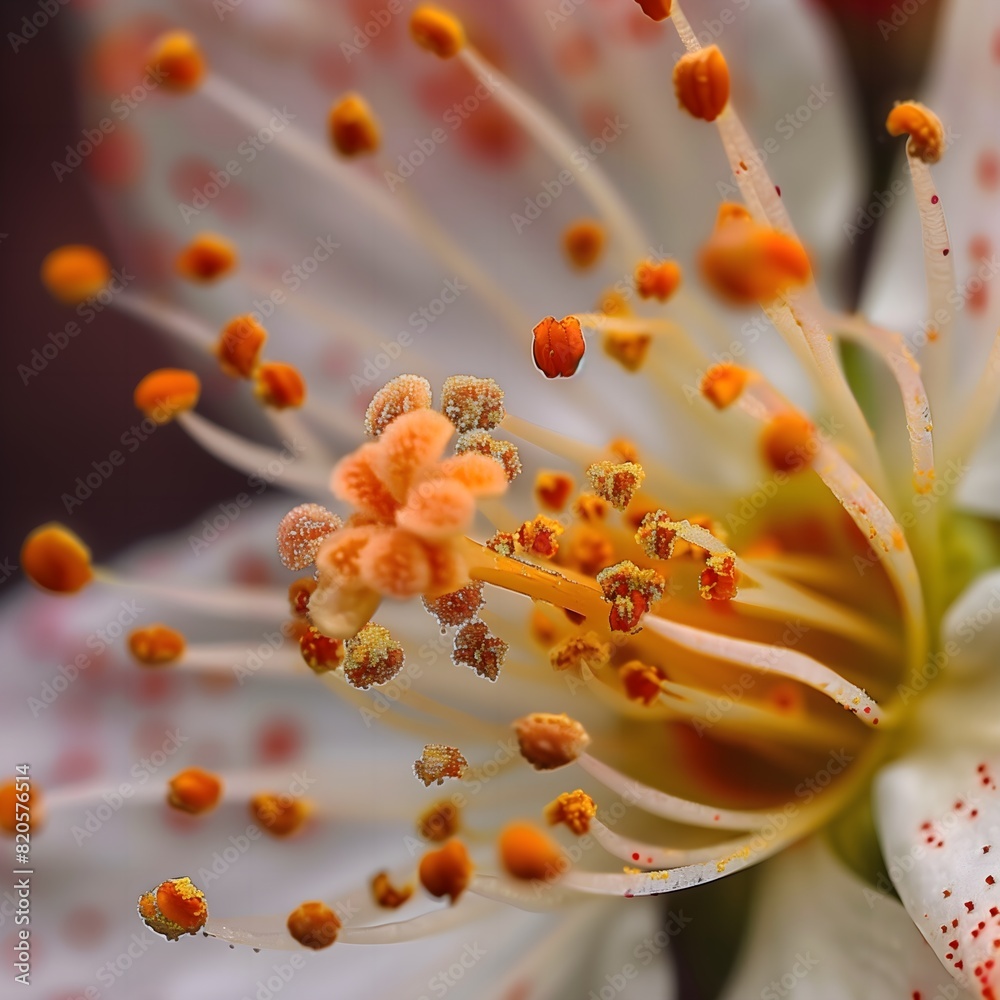 Fototapeta premium Vibrant closeup macro shot of floral stamen