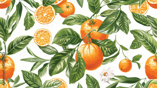 Seamless citrus pattern with tangerine mandarin
