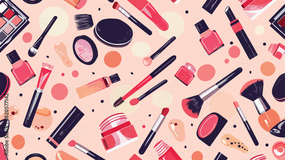 Seamless pattern makeup cosmetics. Makeup products background