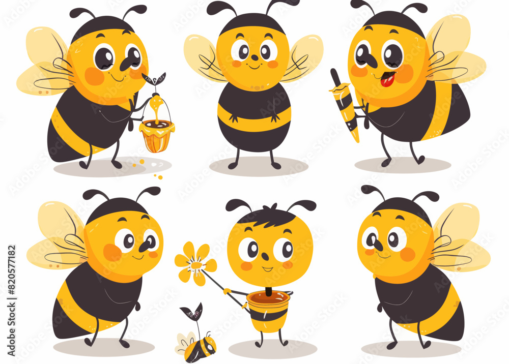a set of cartoon bees with different expressions a set of cartoon bees with different expressions
