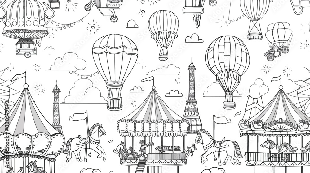 Seamless pattern with amusement park attractions draw