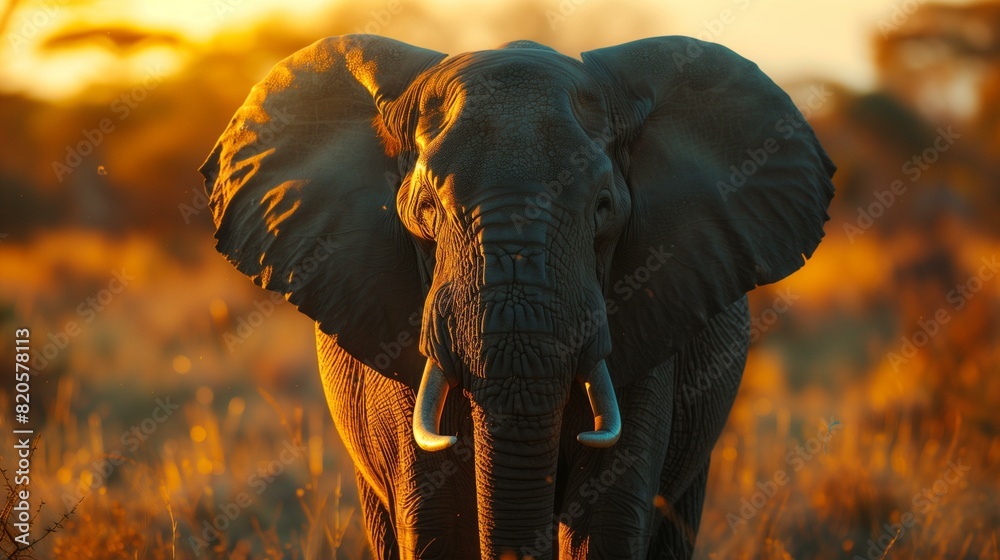 Fototapeta premium elephant in golden light setting sun symbolizes unforgettable experience african safari