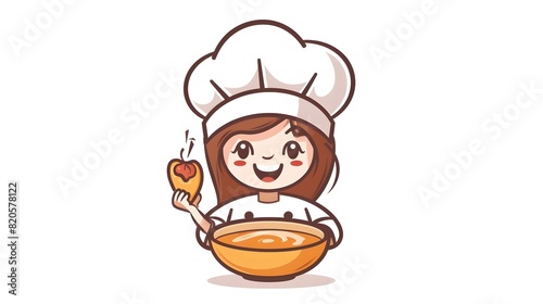 Cheerful Girl Chef Logo Showcasing a Delicious Bowl of Soup - Inspiring Culinary Art