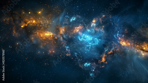 Blue orange glowing gases form shape heart in cosmos