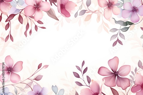 pink flower border pattern with flowers and leaves  soft pastel scenes  light beige and white  elegant realism  matte background