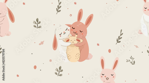 Seamless pattern with funny rabbit with closed eyes h © Caso