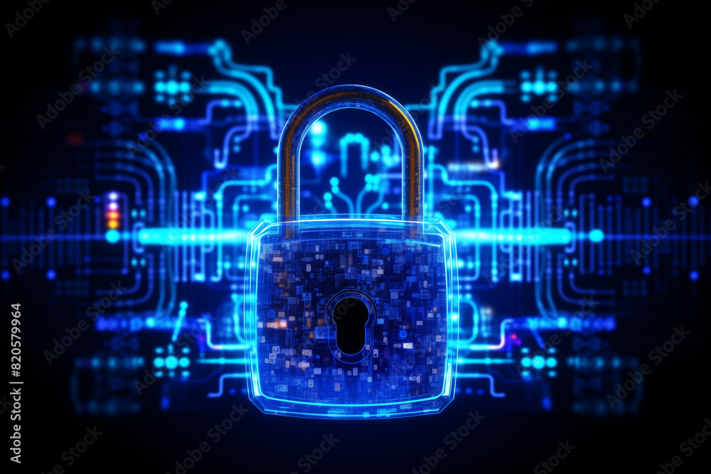Background image of a technology information security concept with a padlock symbol for security and encrypted data protection. Background image of a technology information security concept with a padlock symbol for security and encrypted data protection.