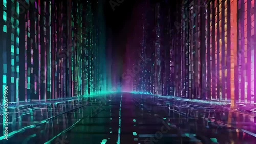 A vibrant neon glow of spectrum dynamic dimension background with slow motion up and forward.