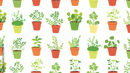Seamless pattern with micro greens in pots on white background