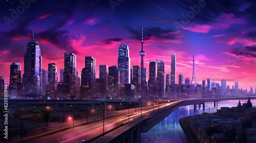 Toronto city skyline at night, Ontario, Canada. Panoramic image.