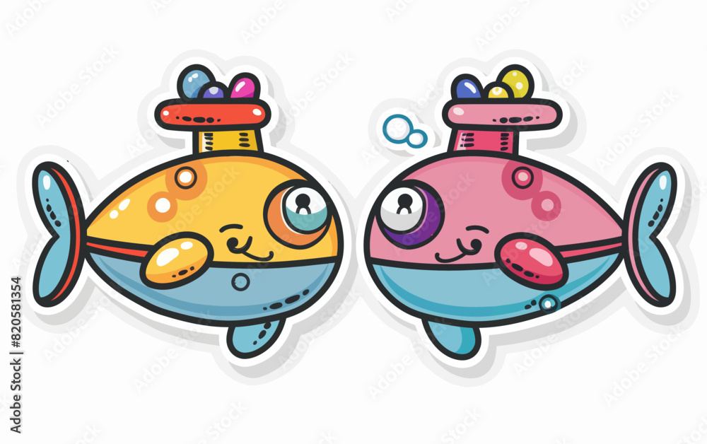 a couple of cartoon fish stickers sitting next to each other