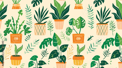 Seamless pattern with potted leaf plant. Repeating pr