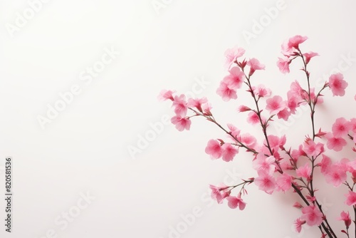 pink flowers growing on a white background  vintage minimalism  angular simplicity
